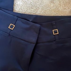 Blue junior dress pants with gold buttons